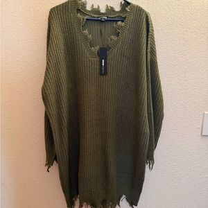 Fashion Nova Olive V-Neck Sweater